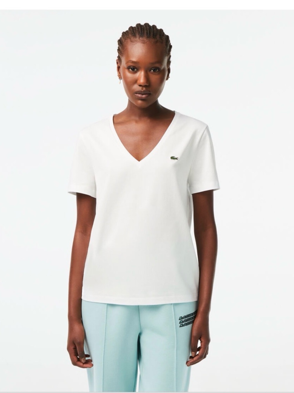 Lacoste 🐊 Women's White V-Neck Tee Size 36 (S)